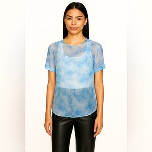 Alexander Wang blue tie dye 100% tencel silk mesh crewneck short sleeve top Med